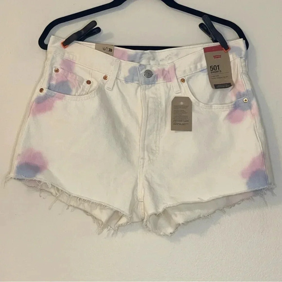 Levi's Pants - Levi’s 501 NWT High Rise Button Fly White Shorts Pink and Blue Tie-Dye Size 31